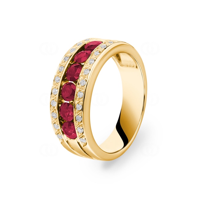 Ruby Ring 750/18 K Yellow Gold with Diamonds 0.14 ct H/si - RI-38068-RUB-GG