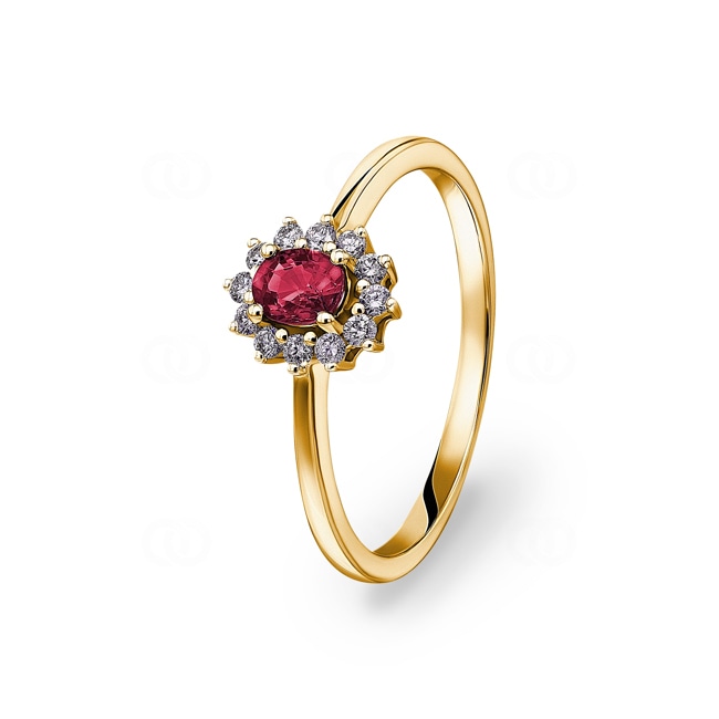 Rubinring 750/18 K Gelbgold mit Diamanten 0.15 ct H/si Rubinring 750/18 K Gelbgold mit Diamanten 0.15 ct H/si - RI-16878-RUB-GG