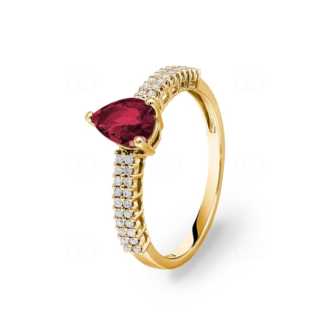 Ruby Ring 750/18 K Yellow Gold with Diamonds 0.16 ct H/si - RI-53581-RUB-GG