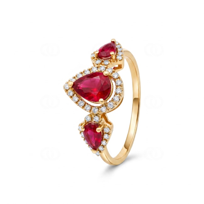 Rubinring 750/18 K Gelbgold mit Diamanten 0.18 ct - RI-73760-RUB-GG