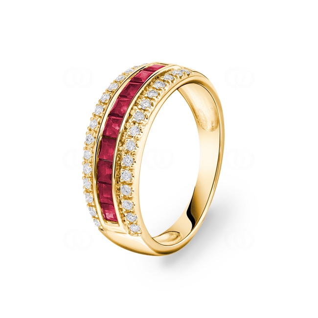 Bague rubis or jaune 750/18 ct avec diamants 0.20 ct H/si Bague rubis or jaune 750/18 ct avec diamants 0.20 ct H/si - RI-68872-RUB-GG