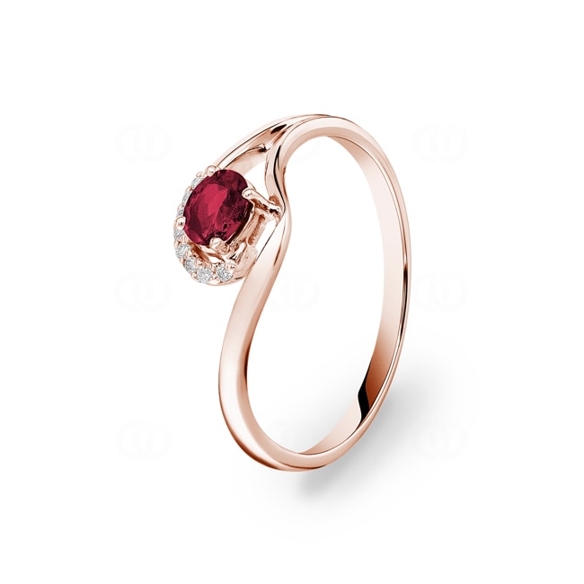 Rubinring 750/18 K Roségold mit Diamanten 0.03 ct H/si - RI-45889-RUB-RG