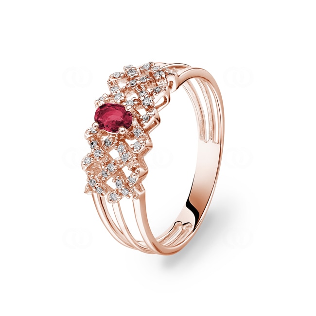 Bague rubis or rosé 750/18 ct avec diamants 0.09 ct H/si - RI-46721-RUB-RG