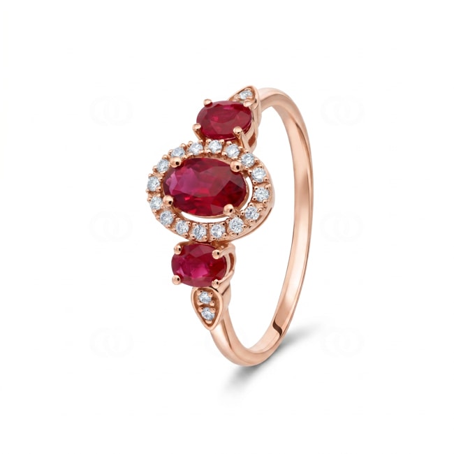 Rubinring 750/18 K Roségold mit Diamanten 0.09 ct - RI-73762-RUB-RG