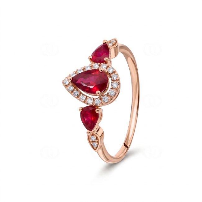 Bague rubis or rosé 750/18 ct avec diamants 0.09 ct - RI-73768-RUB-RG
