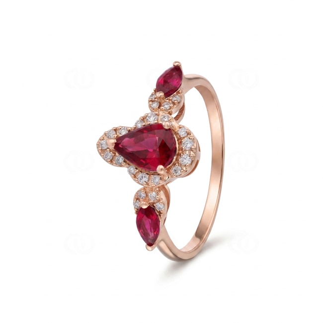 Rubinring 750/18 K Roségold mit Diamanten 0.12 ct - RI-73758-RUB-RG