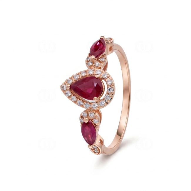 Bague rubis or rosé 750/18 ct avec diamants 0.13 ct - RI-73764-RUB-RG