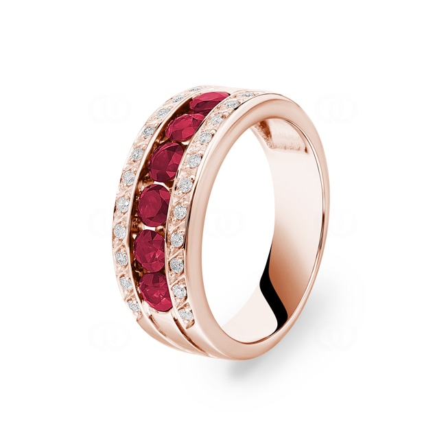 Ruby Ring 750/18 K Rose Gold with Diamonds 0.14 ct H/si - RI-38068-RUB-RG
