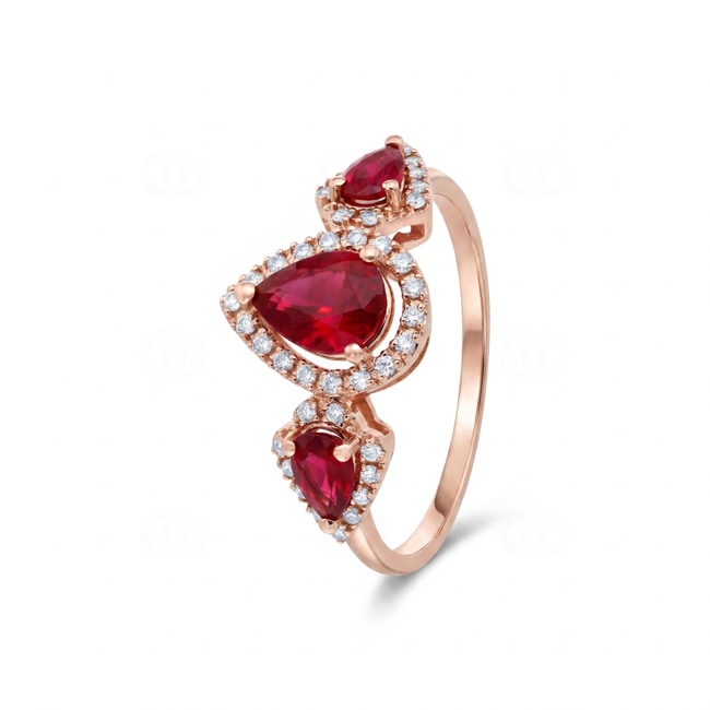 Rubinring 750/18 K Roségold mit Diamanten 0.18 ct - RI-73760-RUB-RG