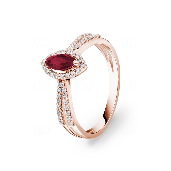 Bague rubis or rosé 750/18 ct avec diamants 0.19 ct H/si - RI-53961-RUB-RG