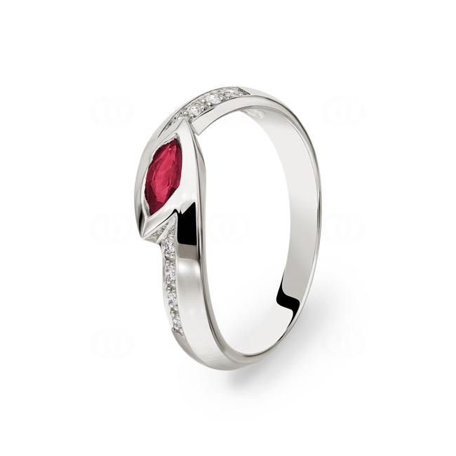 Rubinring 750/18 K Weissgold mit Diamanten 0.05 ct H/si - PR5750-3-WG