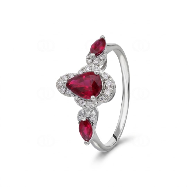 Rubinring 750/18 K Weissgold mit Diamanten 0.12 ct - RI-73758-RUB-WG