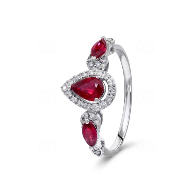 Rubinring 750/18 K Weissgold mit Diamanten 0.13 ct - RI-73764-RUB-WG