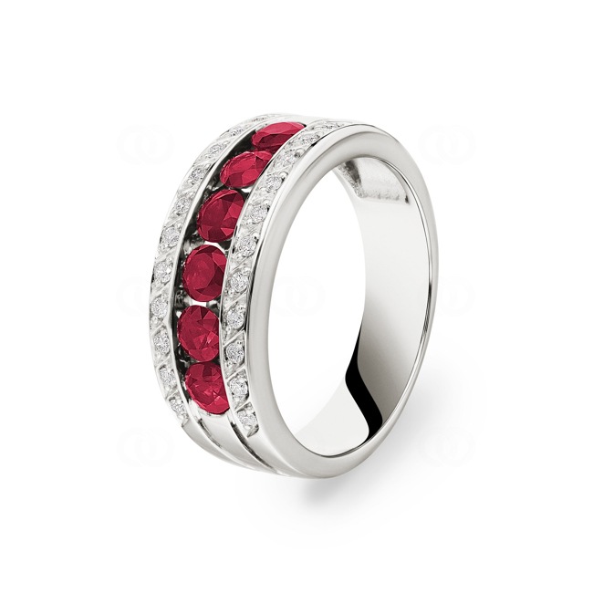 Ruby Ring 750/18 K White Gold with Diamonds 0.14 ct H/si - RI-38068-RUB-WG