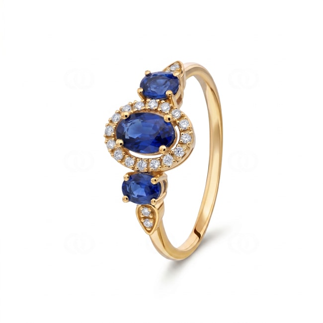 Saphirring 750/18 K Gelbgold mit Diamanten 0.09 ct - RI-73762-SAF-GG