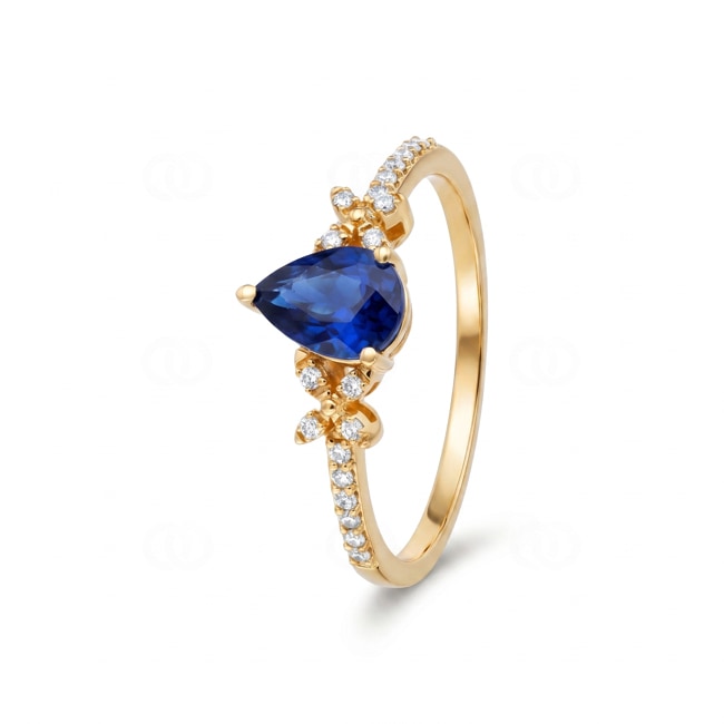 Saphirring 750/18 K Gelbgold mit Diamanten 0.09 ct - RI-73766-SAF-GG