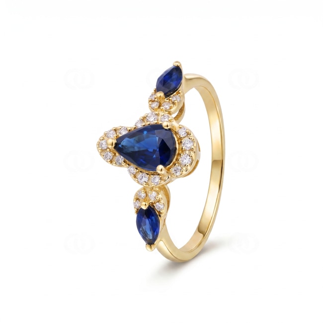 Saphirring 750/18 K Gelbgold mit Diamanten 0.12 ct - RI-73758-SAF-GG