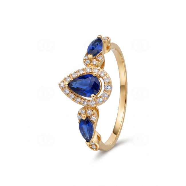 Saphirring 750/18 K Gelbgold mit Diamanten 0.13 ct - RI-73764-SAF-GG