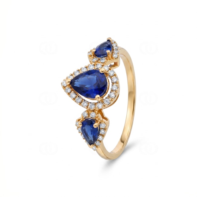 Saphirring 750/18 K Gelbgold mit Diamanten 0.18 ct - RI-73760-SAF-GG