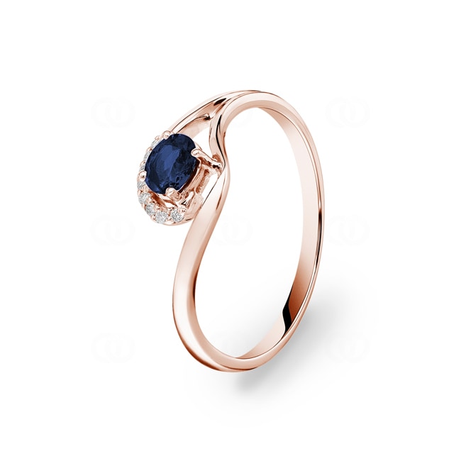 Sapphire Ring 750/18 K Rose Gold with Diamonds 0.03 ct H/si - RI-45889-SAF-RG