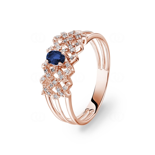 Bague saphir or rosé 750/18 ct avec diamants 0.09 ct H/si - RI-46721-SAF-RG