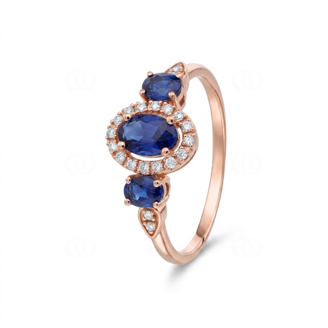 Saphirring 750/18 K Roségold mit Diamanten 0.09 ct - RI-73762-SAF-RG