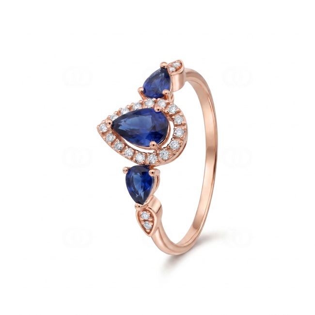 Bague saphir or rosé 750/18 ct avec diamants 0.09 ct - RI-73768-SAF-RG