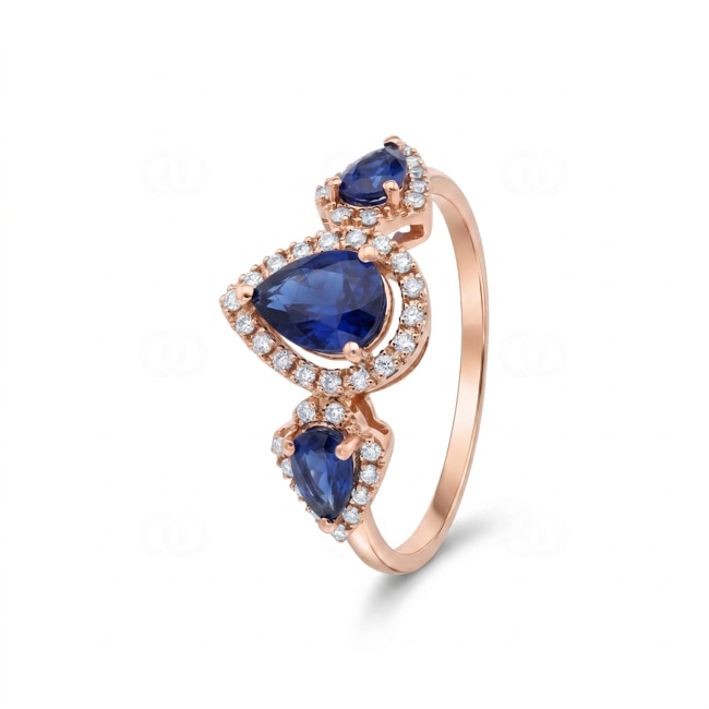 Saphirring 750/18 K Roségold mit Diamanten 0.18 ct - RI-73760-SAF-RG