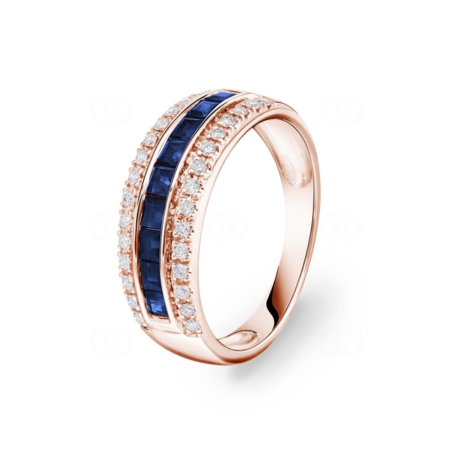 Sapphire Ring 750/18 K Rose Gold with Diamonds 0.20 ct H/si Sapphire Ring 750/18 K Rose Gold with Diamonds 0.20 ct H/si - RI-68872-SAF-RG
