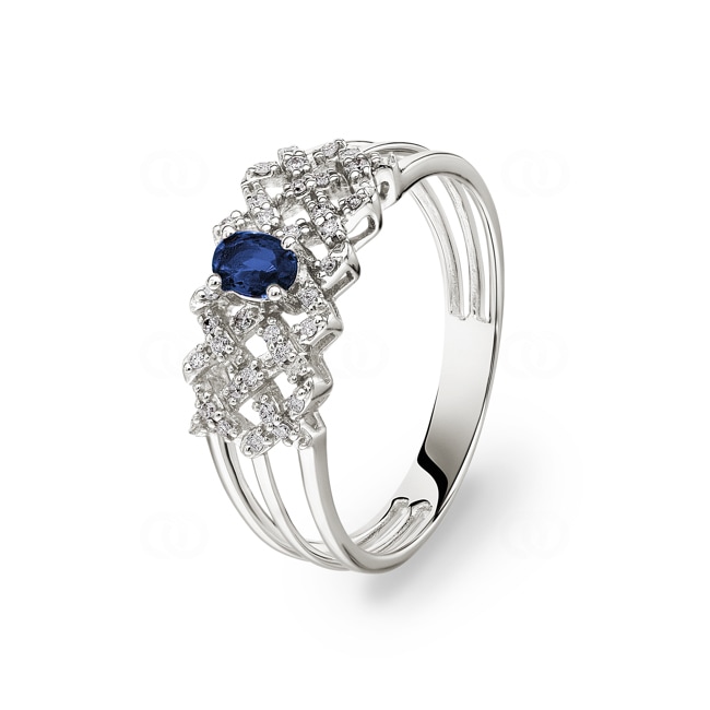 Bague saphir or gris 750/18 ct avec diamants 0.09 ct H/si - RI-46721-SAF-WG