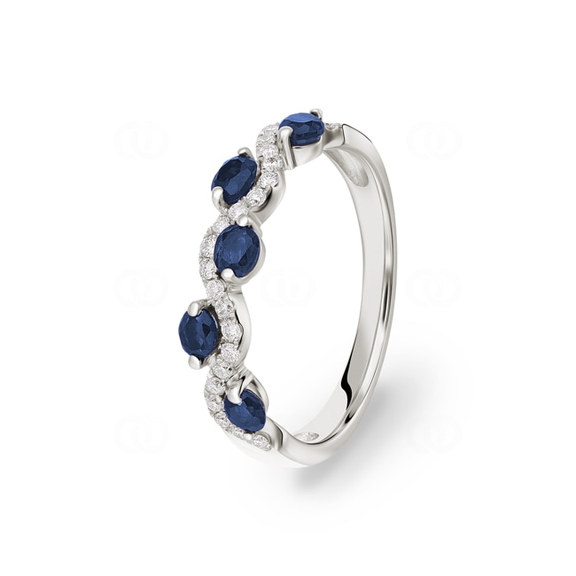 Saphirring 750/18 K Weissgold mit Diamanten 0.16 ct H/si Ø 54 - PR9487/2