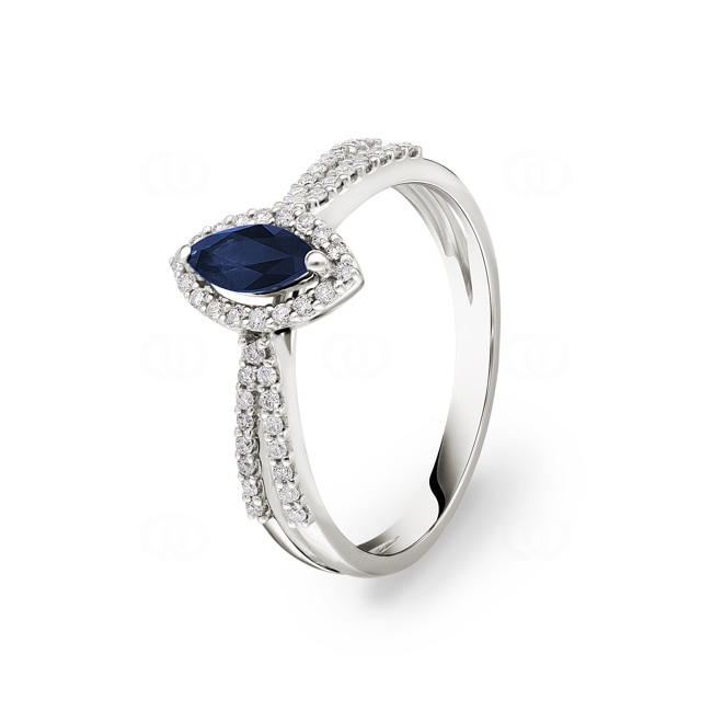 Sapphire Ring 750/18 K White Gold with Diamonds 0.19 ct H/si - RI-53961-SAF-WG