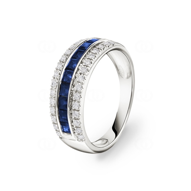 Saphirring 750/18 K Weissgold mit Diamanten 0.20 ct H/si Saphirring 750/18 K Weissgold mit Diamanten 0.20 ct H/si - RI-68872-SAF-WG