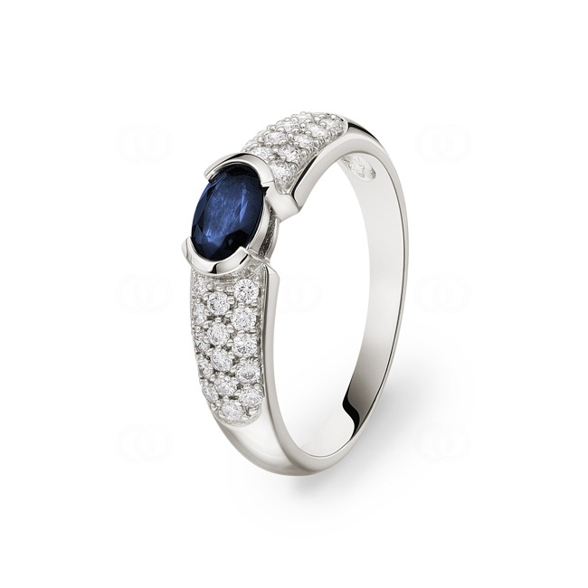 Saphirring 750/18 K Weissgoldd mit Diamanten 0.33 ct H/si Ø 54 - PR4920/2