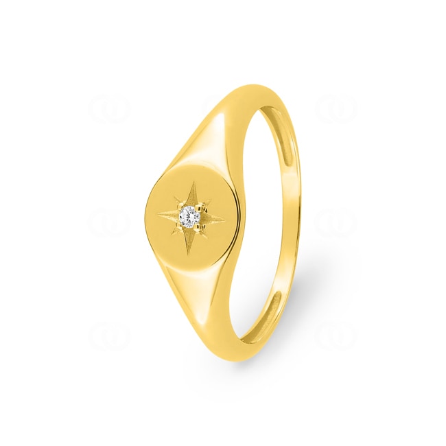 Signet Ring 375/9 K Yellow Gold Compass with Cubic Zirconia - 197127.Z0