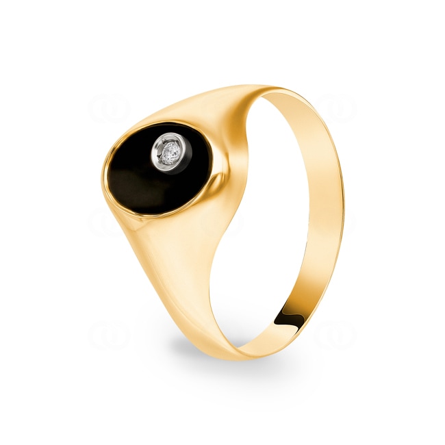 Chevalière or jaune 750/18 ct creux avec onyx et diamant 0.02ct. - 48913B