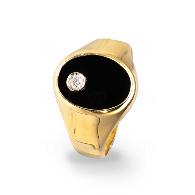 Chevalière or jaune 750/18 ct creux avec onyx et diamant 0.04ct. - 47973B