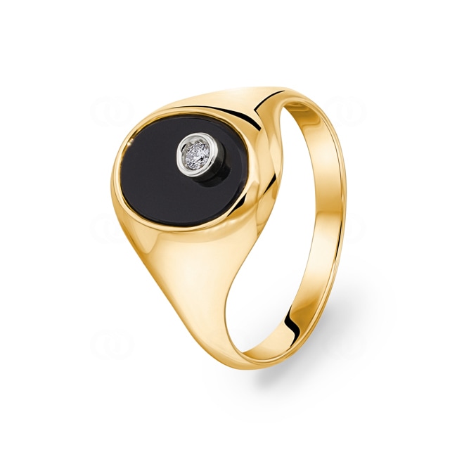 Siegelring 750/18 K Gelbgold massiv mit Onyx und Diamant 0.02ct. - 31123B