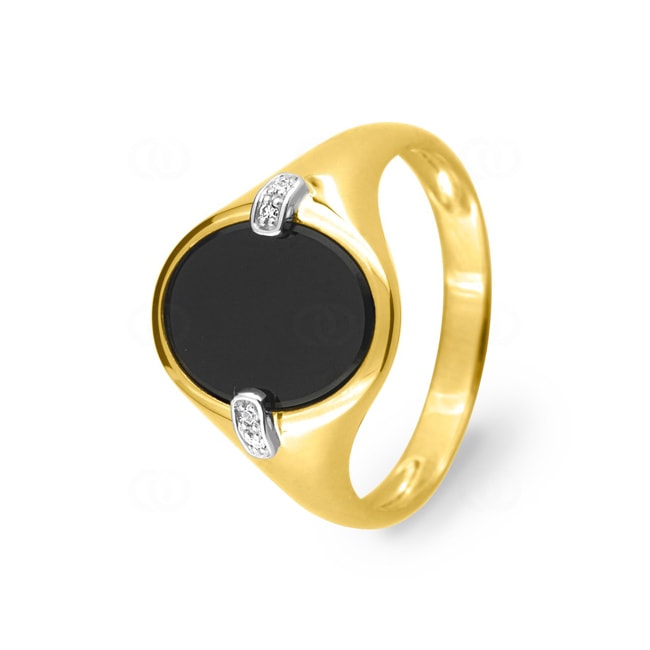 Signet Ring 750/18 K Yellow Gold with Onyx and Diamonds 0.04ct. - 1.7219.33