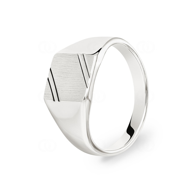 Signet Ring 925 Silver brushed & faceted, 11 x 9mm - 337578
