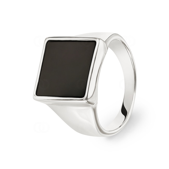 Signet Ring 925 Silver rhodium-plated with square Onyx - 337564