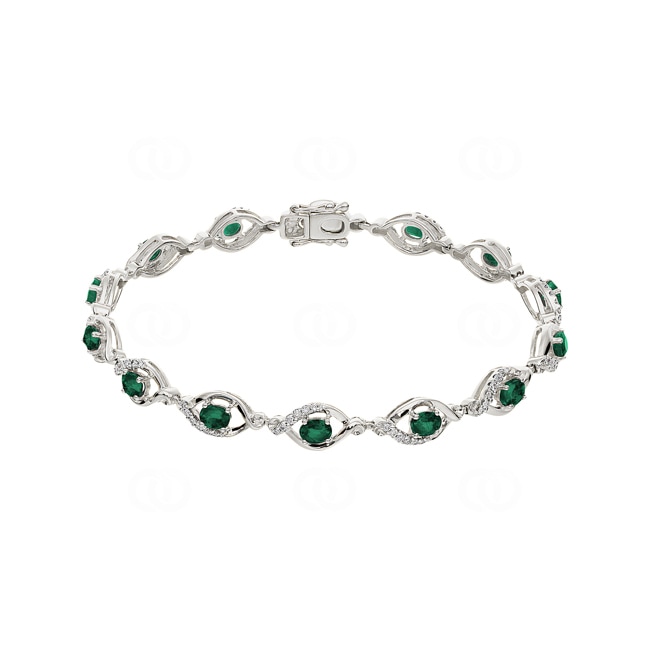 Emerald Bracelet 750/18 K White Gold with Diamonds 0.44 ct H/si - AR-44034-SMA-WG