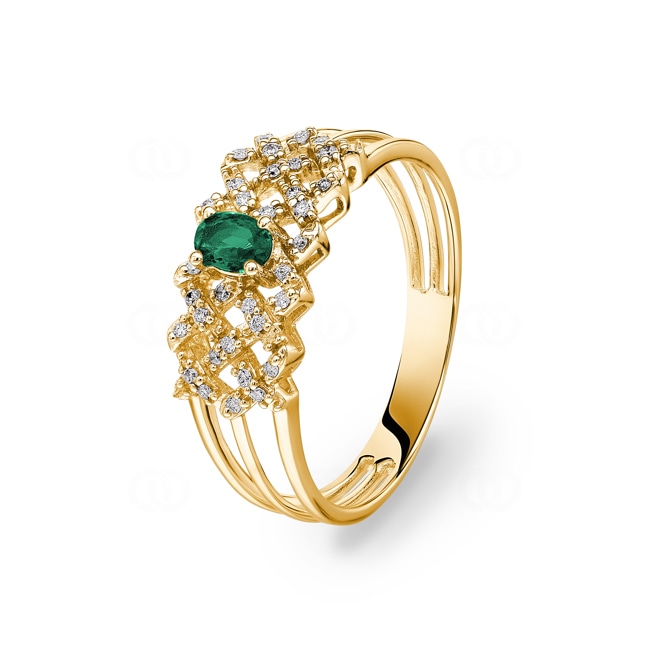 Bague émeraude or jaune 750/18 ct avec diamants 0.09 ct H/si - RI-46721-SMA-GG