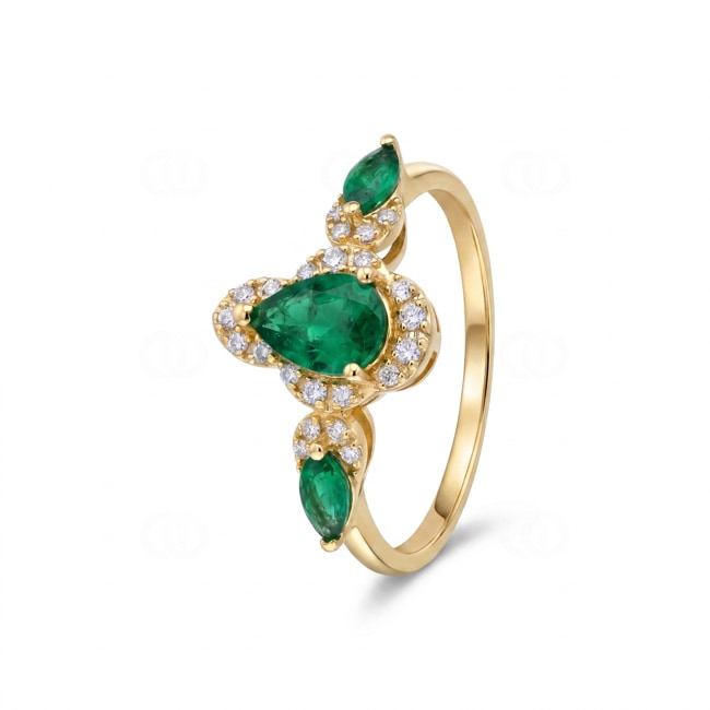 Smaragdring 750/18 K Gelbgold mit Diamanten 0.12 ct - RI-73758-SMA-GG