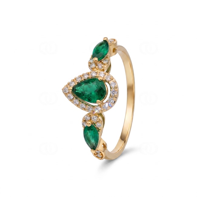 Smaragdring 750/18 K Gelbgold mit Diamanten 0.13 ct - RI-73764-SMA-GG