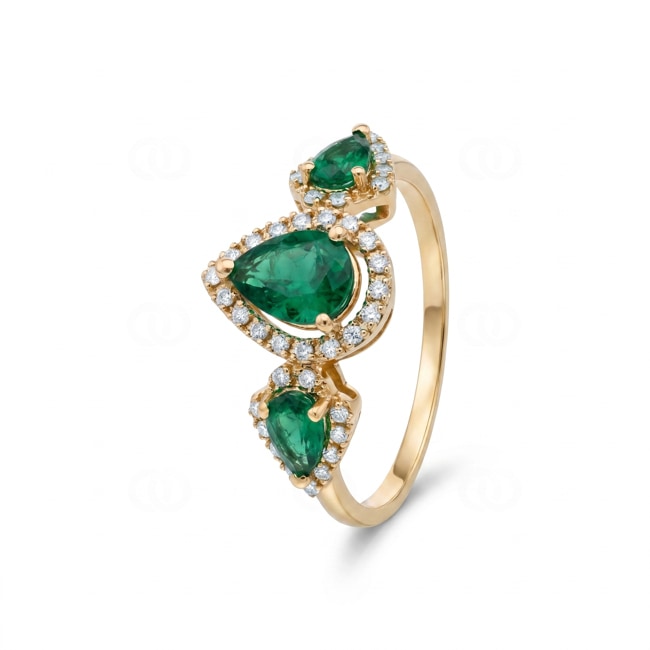 Smaragdring 750/18 K Gelbgold mit Diamanten 0.18 ct - RI-73760-SMA-GG