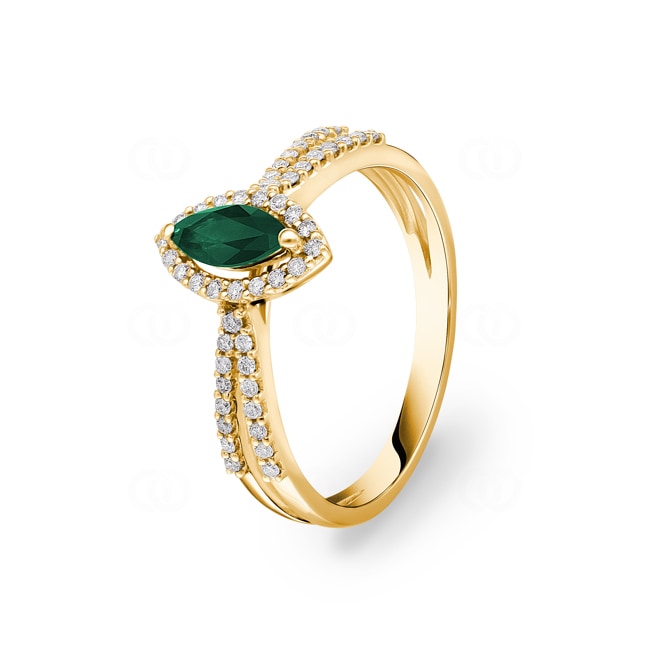 Emerald Ring 750/18 K Yellow Gold with Diamonds 0.19 ct H/si - RI-53961-SMA-GG