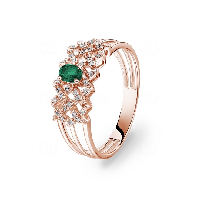 Bague émeraude or rosé 750/18 ct avec diamants 0.09 ct H/si - RI-46721-SMA-RG