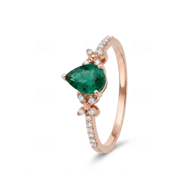 Smaragdring 750/18 K Roségold mit Diamanten 0.09 ct - RI-73766-SMA-RG