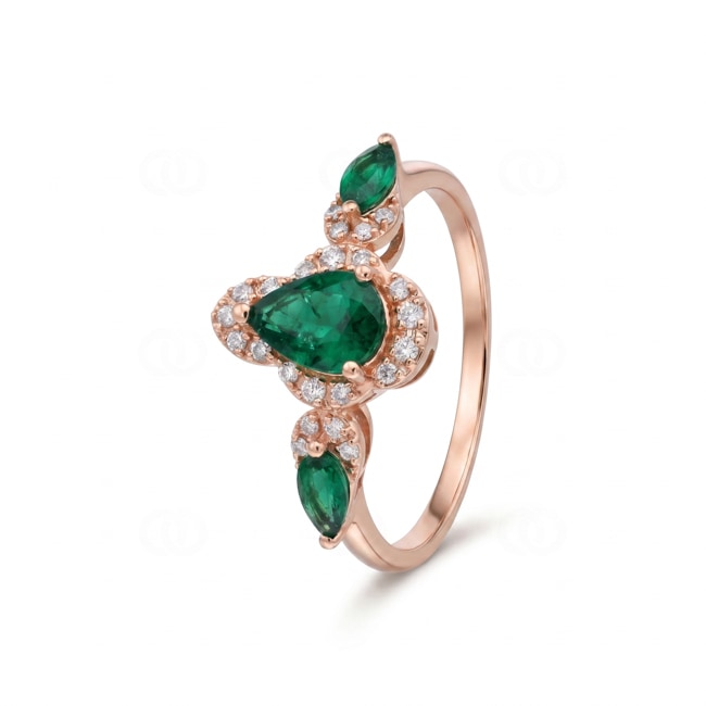 Smaragdring 750/18 K Roségold mit Diamanten 0.12 ct - RI-73758-SMA-RG